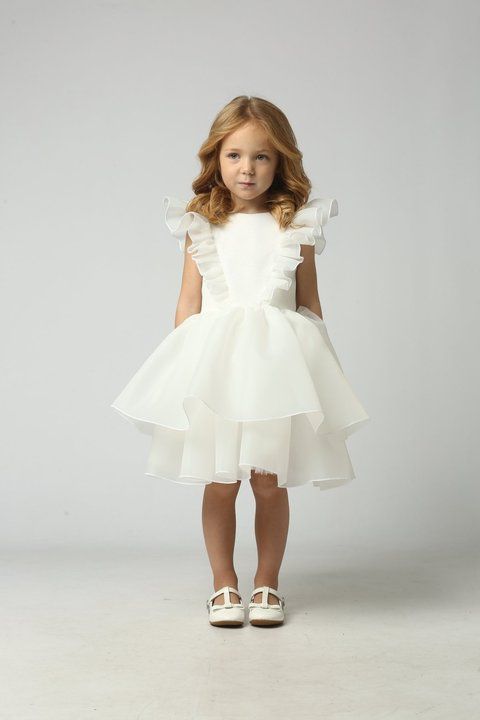 Festive dress for girls "Samantha" made of organza and cotton. Perfect for graduation, birthdays, and photo shoots. Color: white. Size: 86