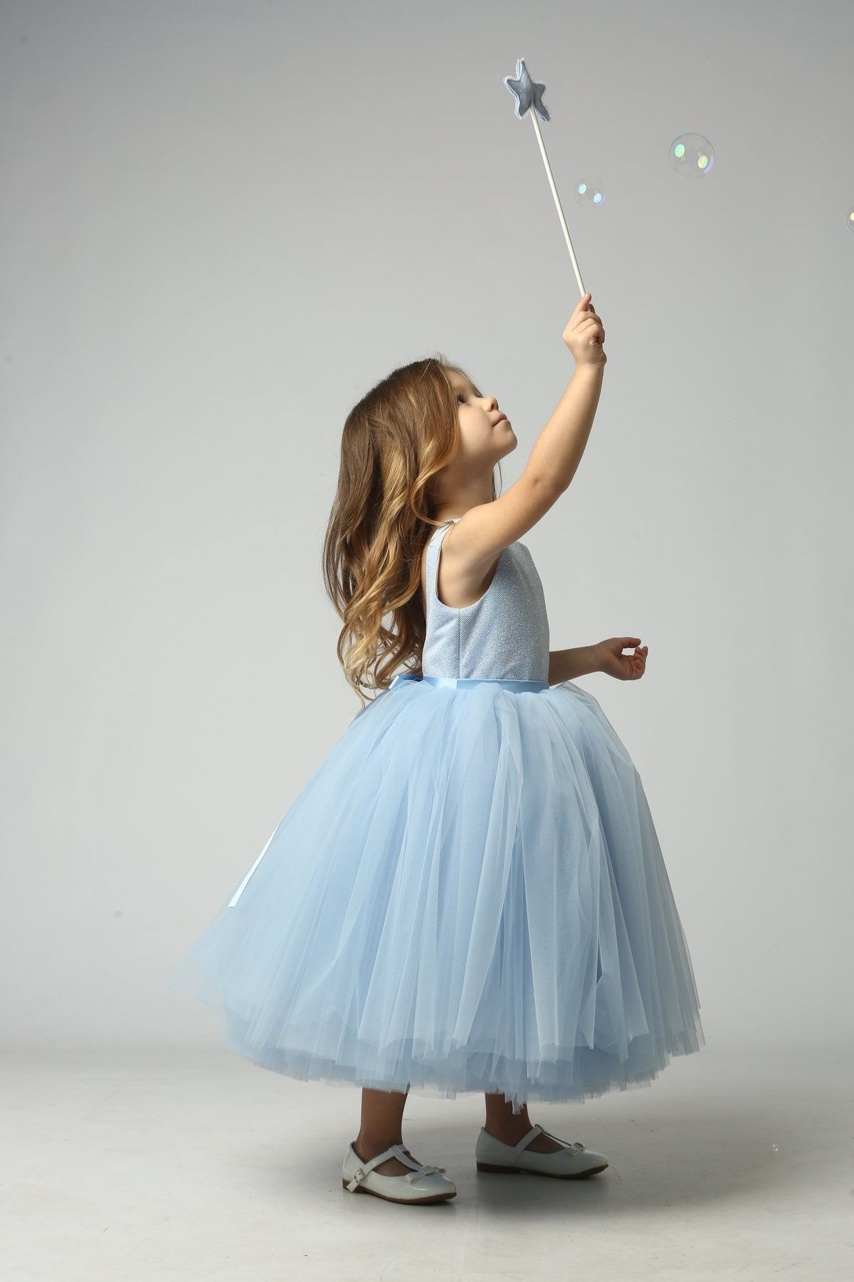 Fluffy festive dress &ldquo;Little Enchantress&rdquo; made of tulle, satin, and cotton. Perfect for graduation, birthdays, and photo shoots. Color: light blue. Size: 86