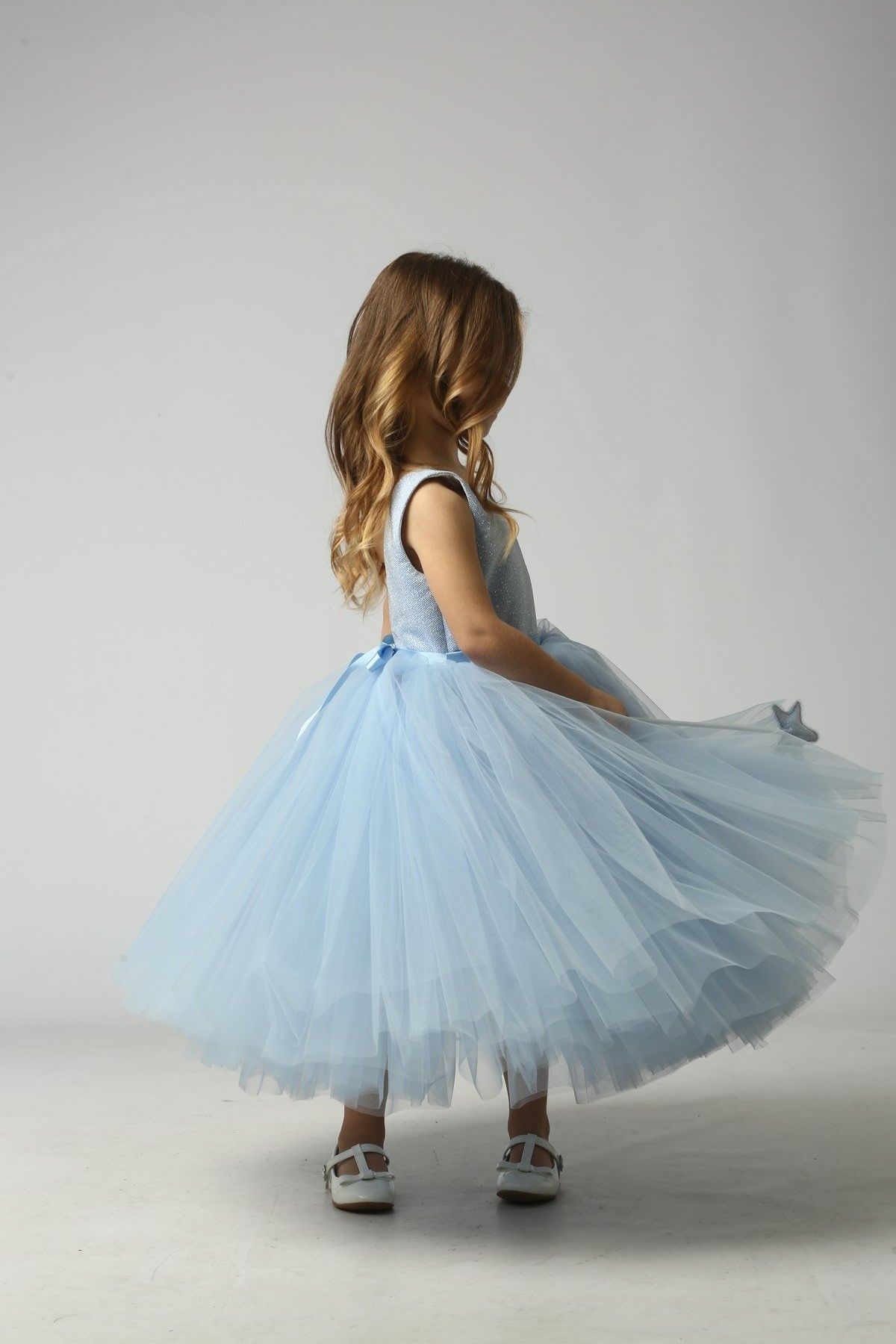Fluffy festive dress &ldquo;Little Enchantress&rdquo; made of tulle, satin, and cotton. Perfect for graduation, birthdays, and photo shoots. Color: light blue. Size: 86