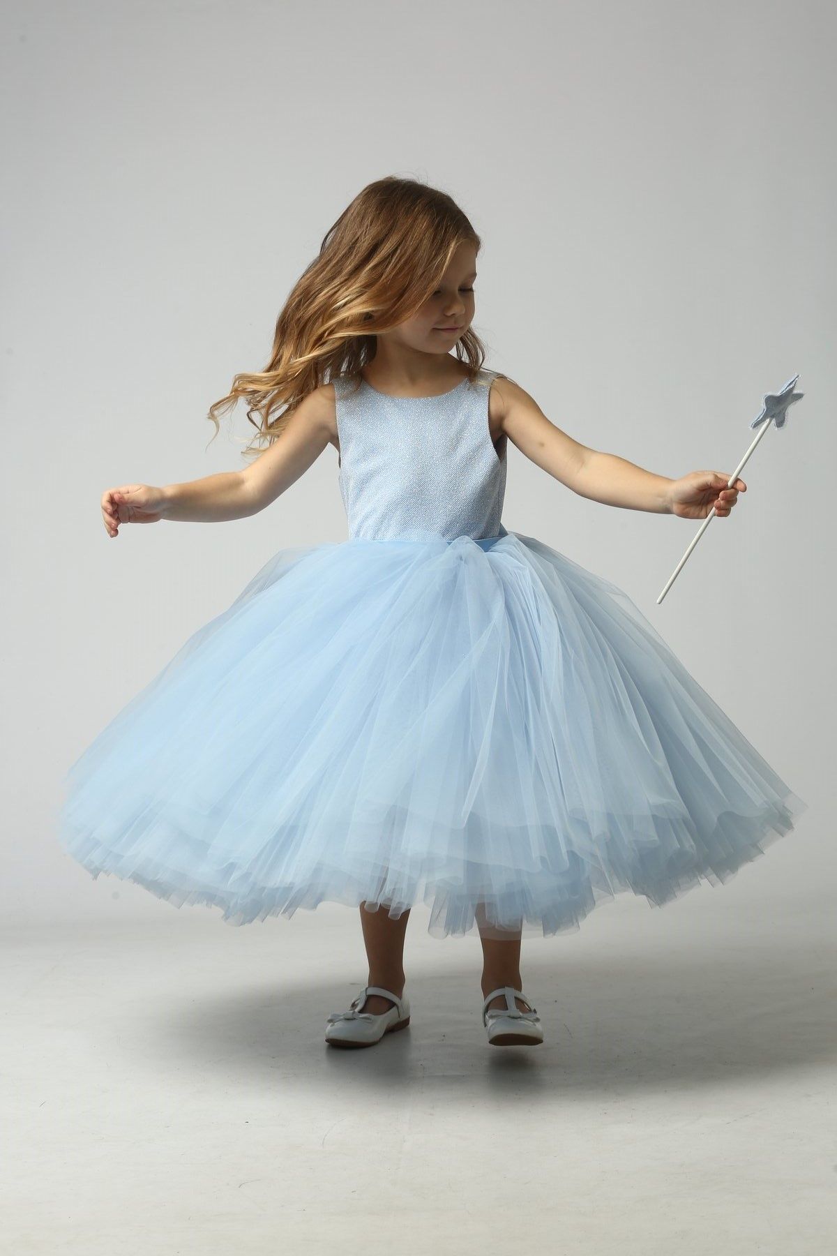 Fluffy festive dress &ldquo;Little Enchantress&rdquo; made of tulle, satin, and cotton. Perfect for graduation, birthdays, and photo shoots. Color: light blue. Size: 86
