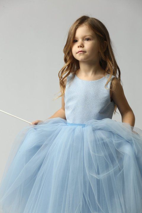 Fluffy festive dress &ldquo;Little Enchantress&rdquo; made of tulle, satin, and cotton. Perfect for graduation, birthdays, and photo shoots. Color: light blue. Size: 86